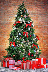 Christmas Tree Full Of Gift Before Red Brick Wall Photography For Holiday Backdrop Shopbackdrop